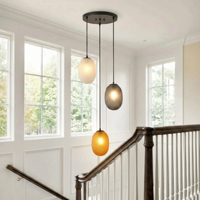 3-Light matte black glass spherical dimmable pendant lamp