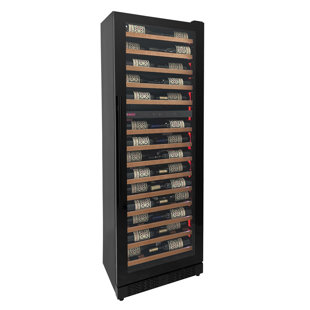 Allavino Reserva Series 67 Bottle 71" Tall Dual Zone Black Shallow Wine Refrigerator with Wood Front Shelves
