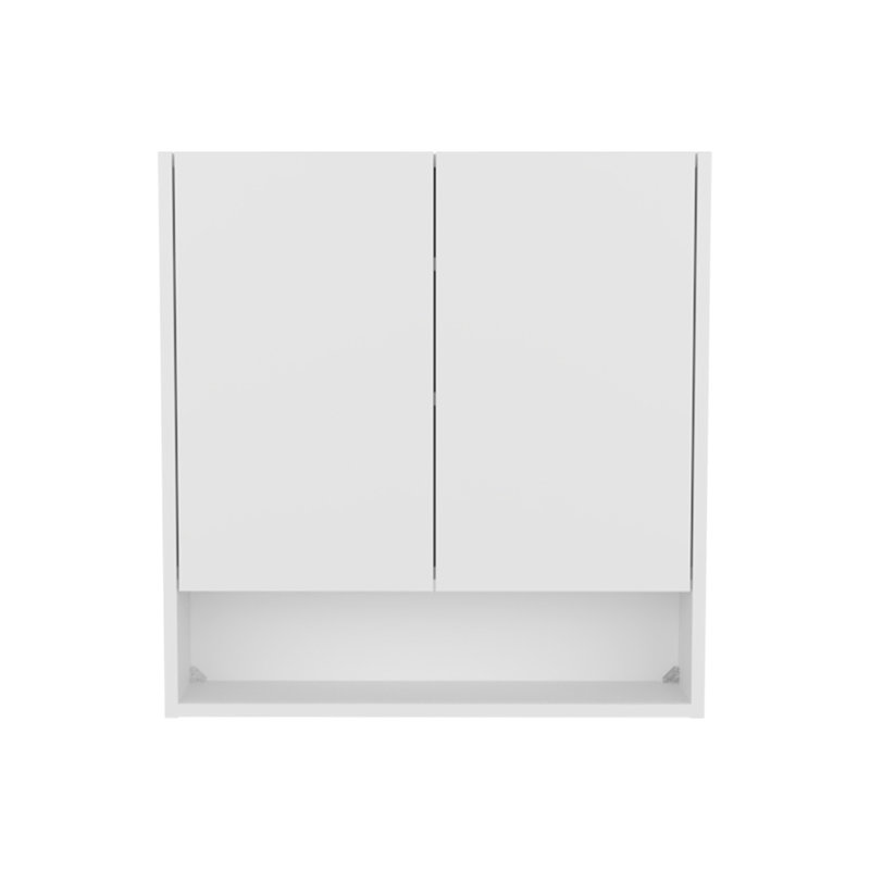 Armoire à pharmacie à double porte avec portes en miroir et tablettes intérieures, blanc