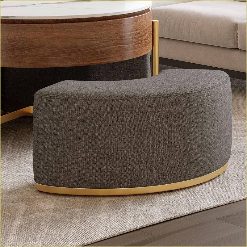 Table basse moderne à plateau relevable avec plateau en pierre frittée, 3 repose-pieds gigognes et rangement caché