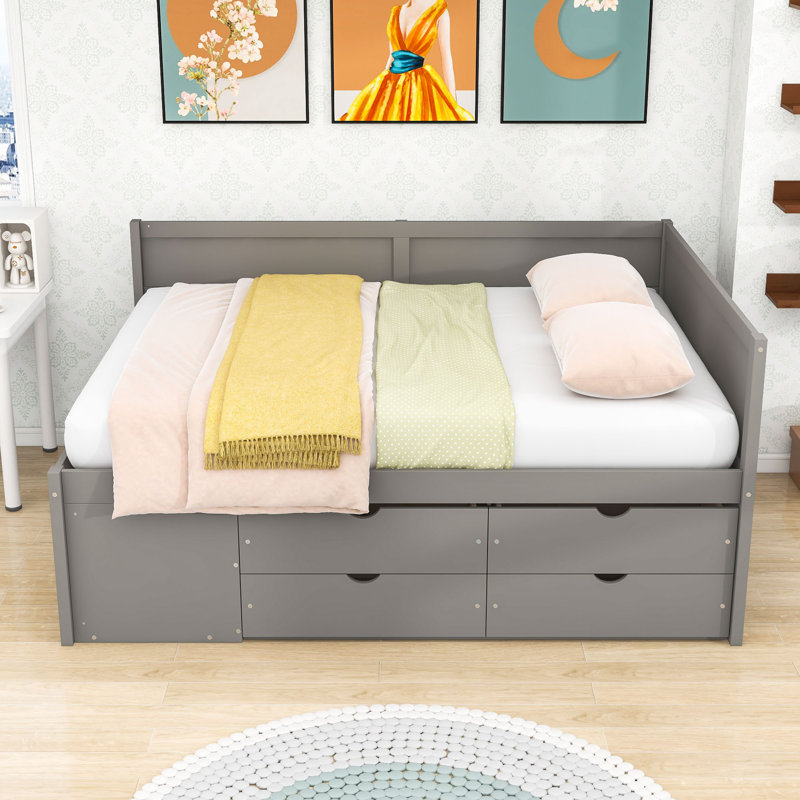 Daybed with Pull-Out Drawers and Shelves, Gray, Full/Double