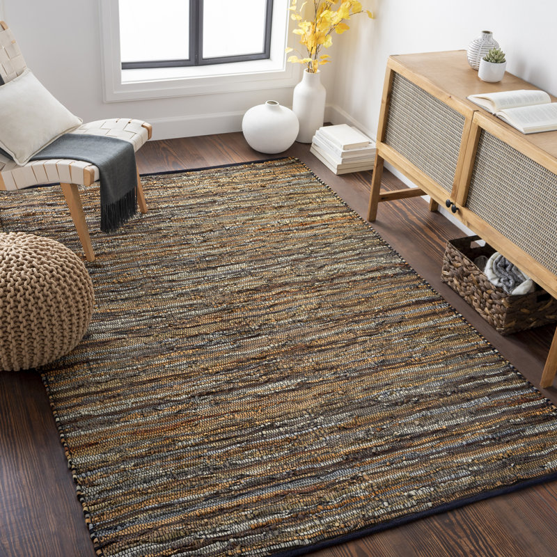 Tapis brun foncé / brun / brun clair / brun moyen en cuir tissé à plat à la main Altum, Rectangle 6 pi x 9 pi