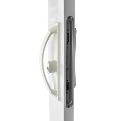 11" Sliding Patio Door Handle White W/ Keyed Lock - 3-15/16" Hole Spacing