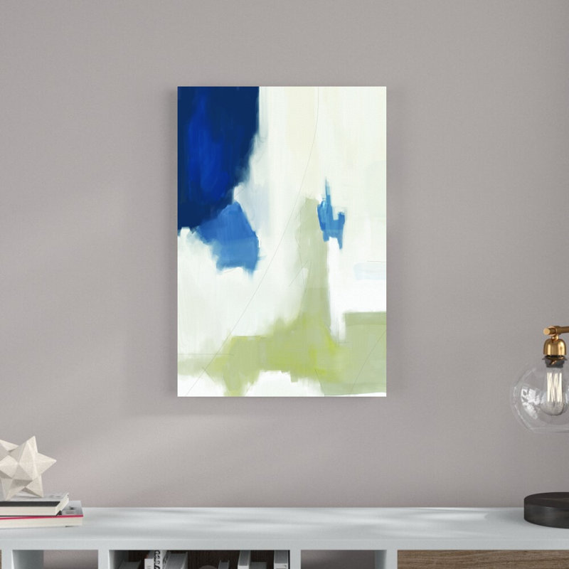 Bleu et beige abstrait, peinture sur toile tendue, H 30 po x l 20 po