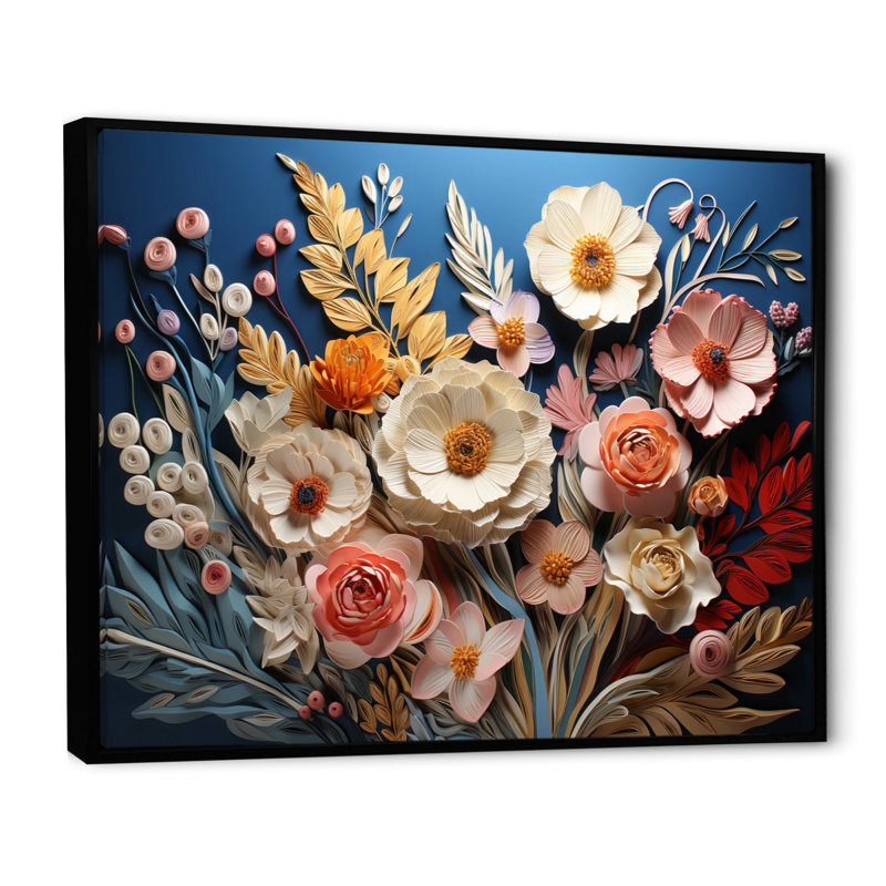 «White Wildflowers Natures Symphony II», art mural fleurs sauvages, H 16 po x l 32 po x P 1 po, Cadre flottant noir