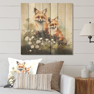 Foxs Elegant Forest Florals Grace III - Animal renard sur bois