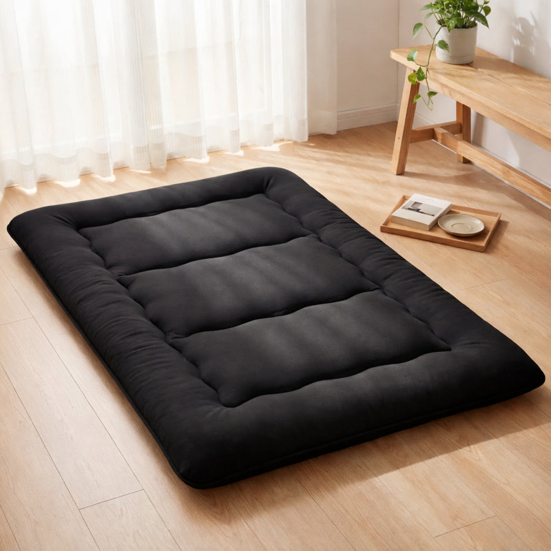  Floor Mattress Futon, Foldable Tatami Sleeping Mat with Washable Cover for Camping, Guest, Full, Black