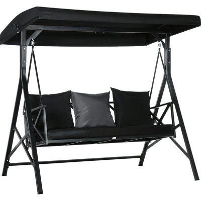 3 balançoires de cour avec auvent et rembourrage très confortable, coussin de chaise de jardin noir, extérieur