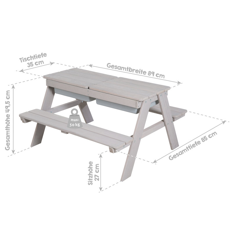 Roba Deluxe 89cm x 85cm Solid Wood Rectangular Sand And Water Table, Grey/Brown/Blue