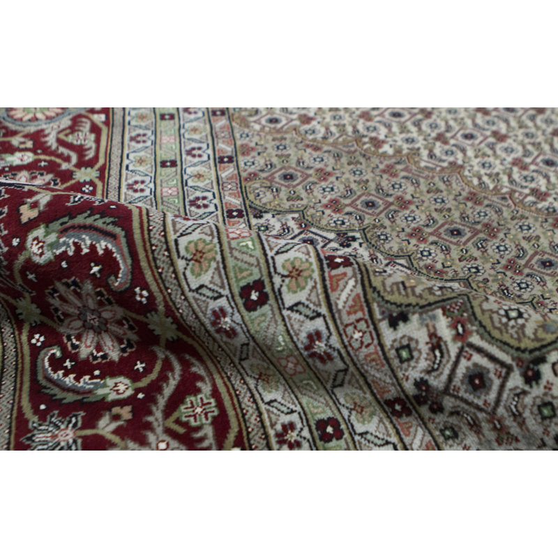 Tapis crème et rouge noué à la main de haute qualité