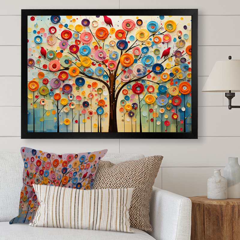 Arbre abstrait coloré 3 - Art mural africain, Cadre d'angle fermé noir, H 12 po x l 20 po x P 1 po