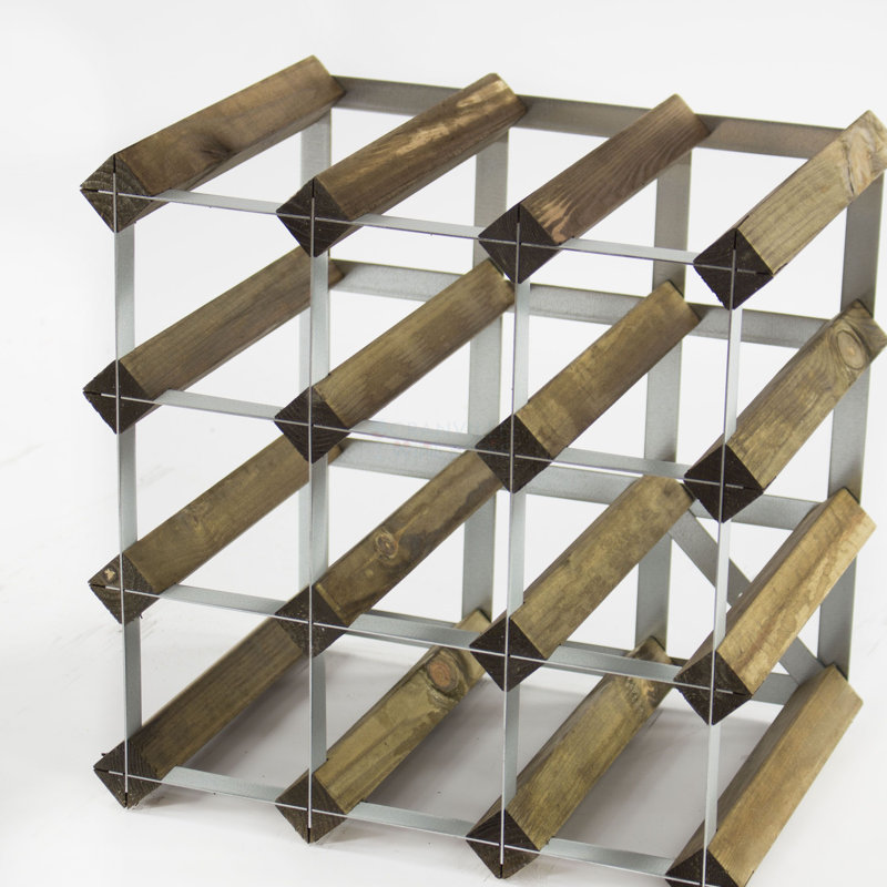 Liddle 12 Bottle Floor Wine Bottle Rack, Walnut Stained Pine / Galvanised Steel