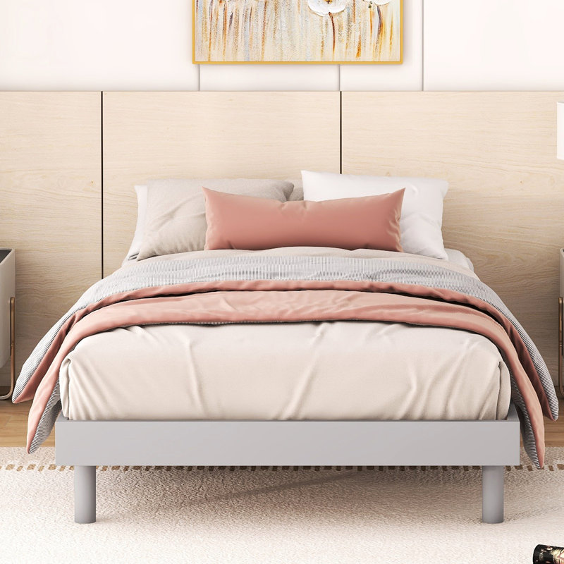Cadre de lit flottant moderne gris simple avec matériaux de couleur une apparence élégante, Gris, Lit simple