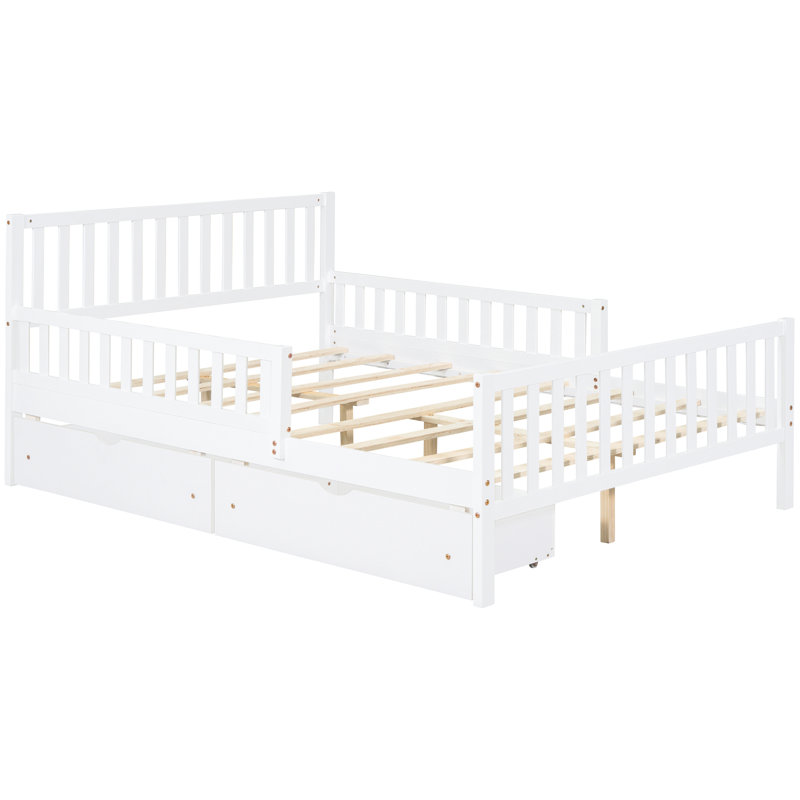 Lit double en bois robuste avec garde-corps et deux tiroirs de rangement pour une chambre à coucher sécurisée