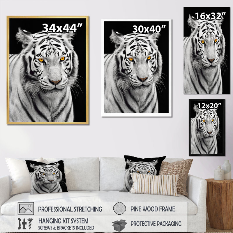 Tigre blanc féroce IV - reproduction sur toile, Toile tendue, H 40 po x l 30 po x P 1,5 po