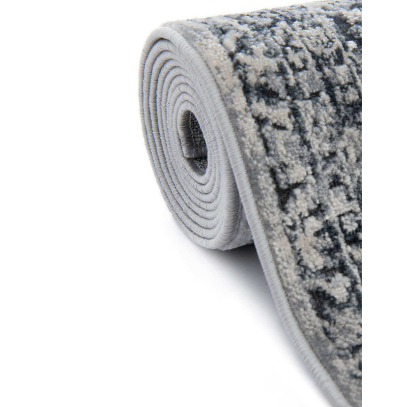 Tapis oriental bleu et gris Lanett, Rond 5 pi 3 po