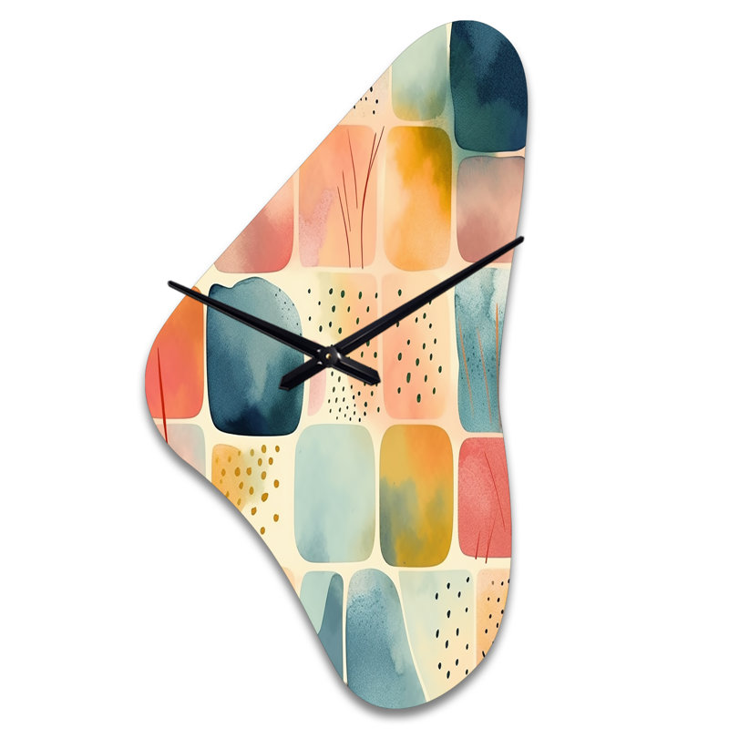 Samontha, motif amusant orange de formes III - horloges murales en métal de forme unique géométrique, horloge murale asymétrique orange