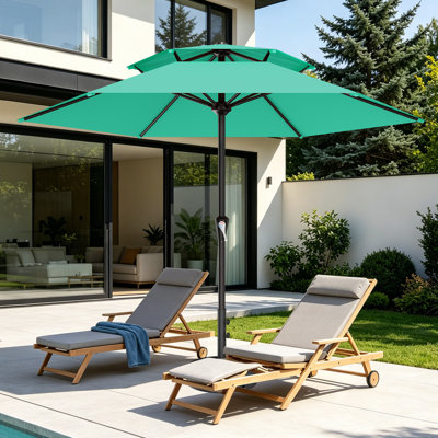 10FT All-Steel 2-Tier Patio Umbrella with Crank Lift System & 6 Heavy Duty Ribs Waterproof, Patio Table Umbrella Perfect for Poolside, Terrace, Beach and Outdoor Restaurant, Tiffany Blue