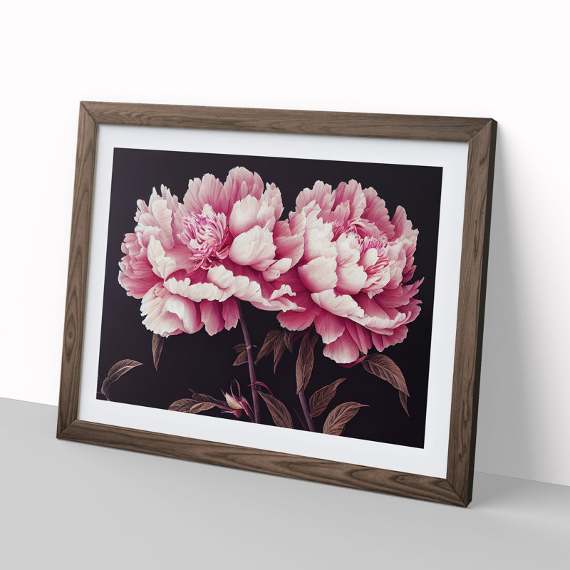 Enchanting Peony Flowers - Single Picture Frame Print, 46cm H x 64cm W x 2cm D, Walnut Framed