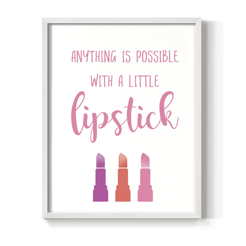 Little Lipstick Framed Print - Solid Wood, 11" H x 9" W, White