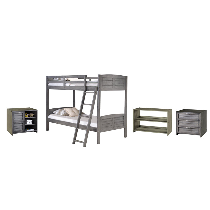 Dwayne Solid Wood Standard Bunk Bed with Bookcase and Shelves by Harriet Bee, Twin Over Twin
