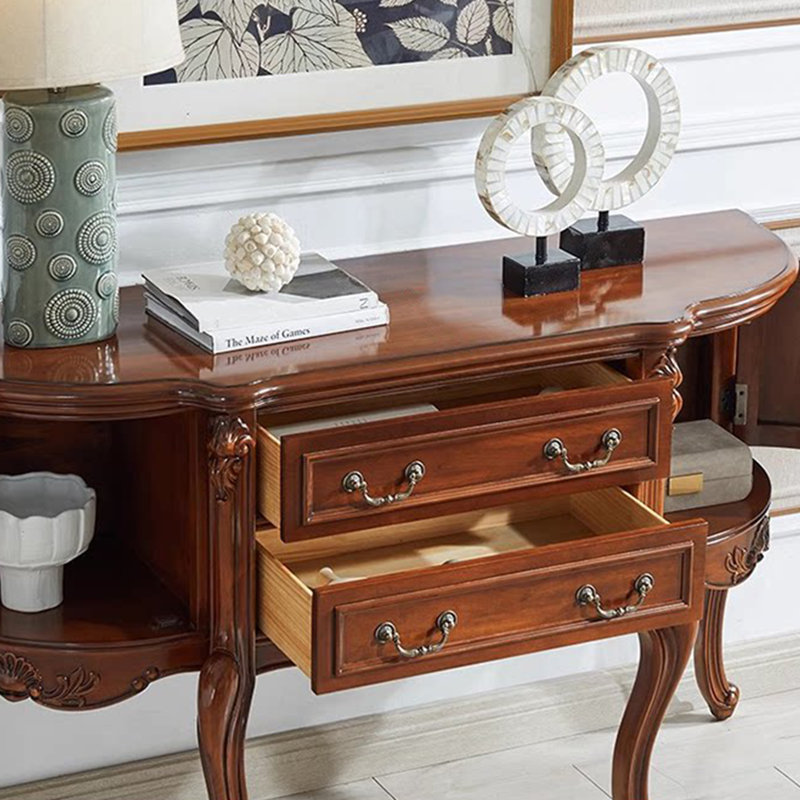 Luxueuse console de style européen, H 37 po x l 70,9 po x P 17,7 po, Brun