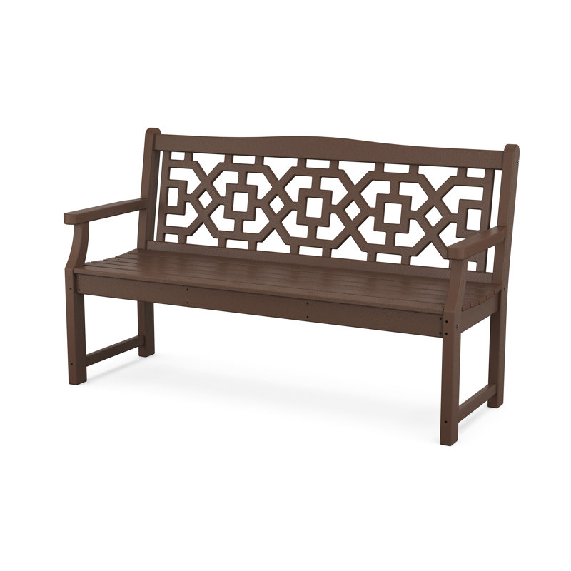 Banc d'extérieur Chinoiserie, H 34,95 po x l 59,43 po x P 23,21 po, Acajou
