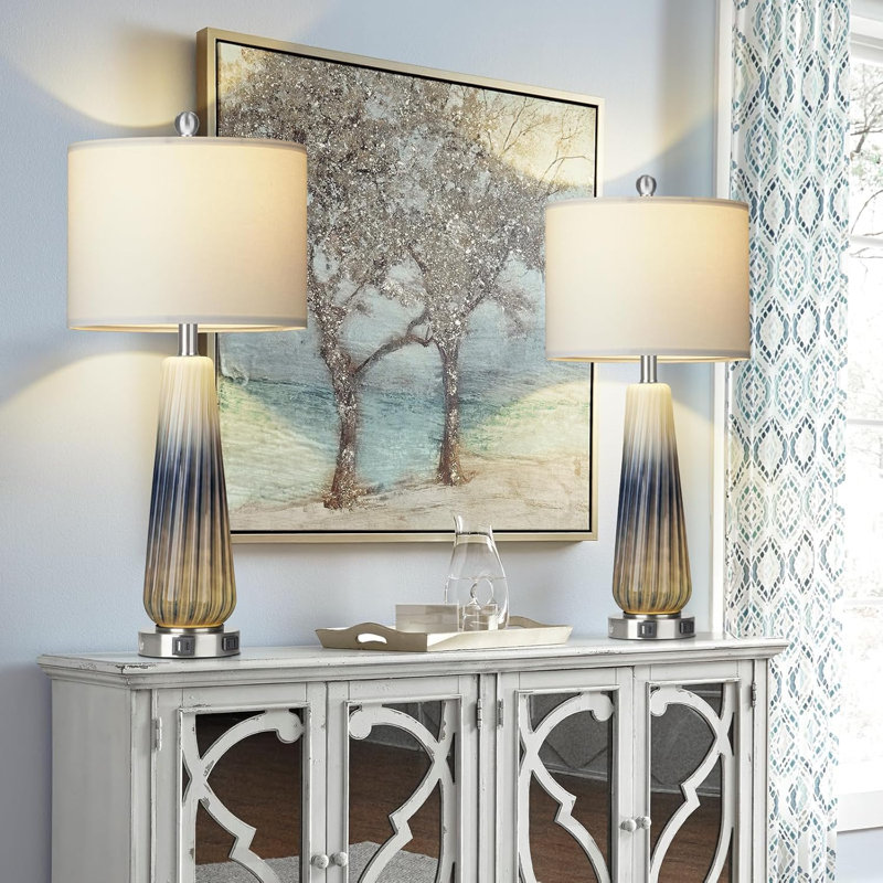 Lampes de table modernes avec ports et prises USB, veilleuse, commande tactile et abat-jour blanc