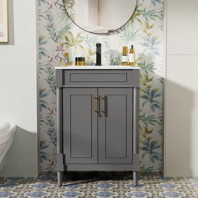 Ensemble de meuble-lavabo autoportant 24 po avec plateau Everarda, robinet, surface peinte