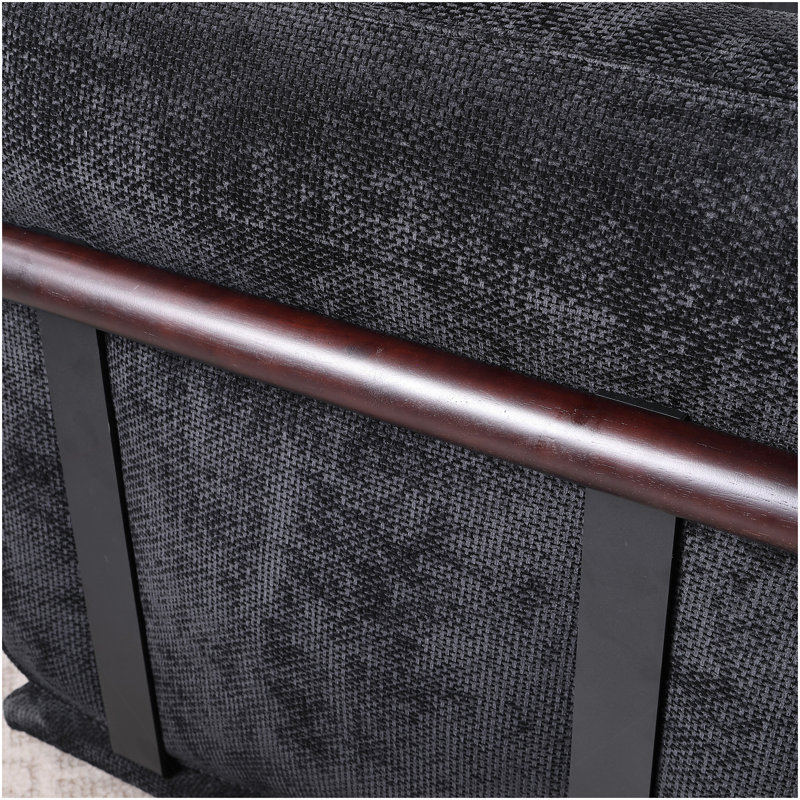 Canapé modulaire à la mode de 120 po avec cadre en fer et en chenille, noir, idéal pour le salon, Noir