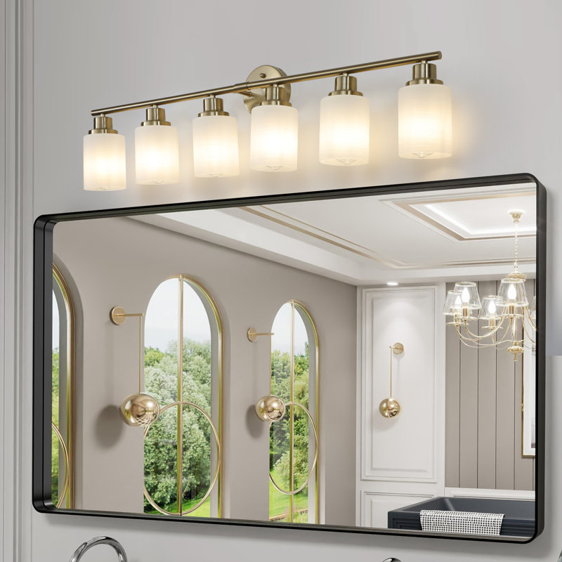 Éclairage de meuble-lavabo à intensité variable avec abat-jour en verre blanc pour chambre à coucher, salle de bain, Doré, 6