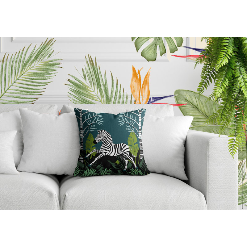 Oreiller carré réversible intérieur / extérieur Asty Zebra, H 15 po x l 15 po x P 4,3 po, Émeraude