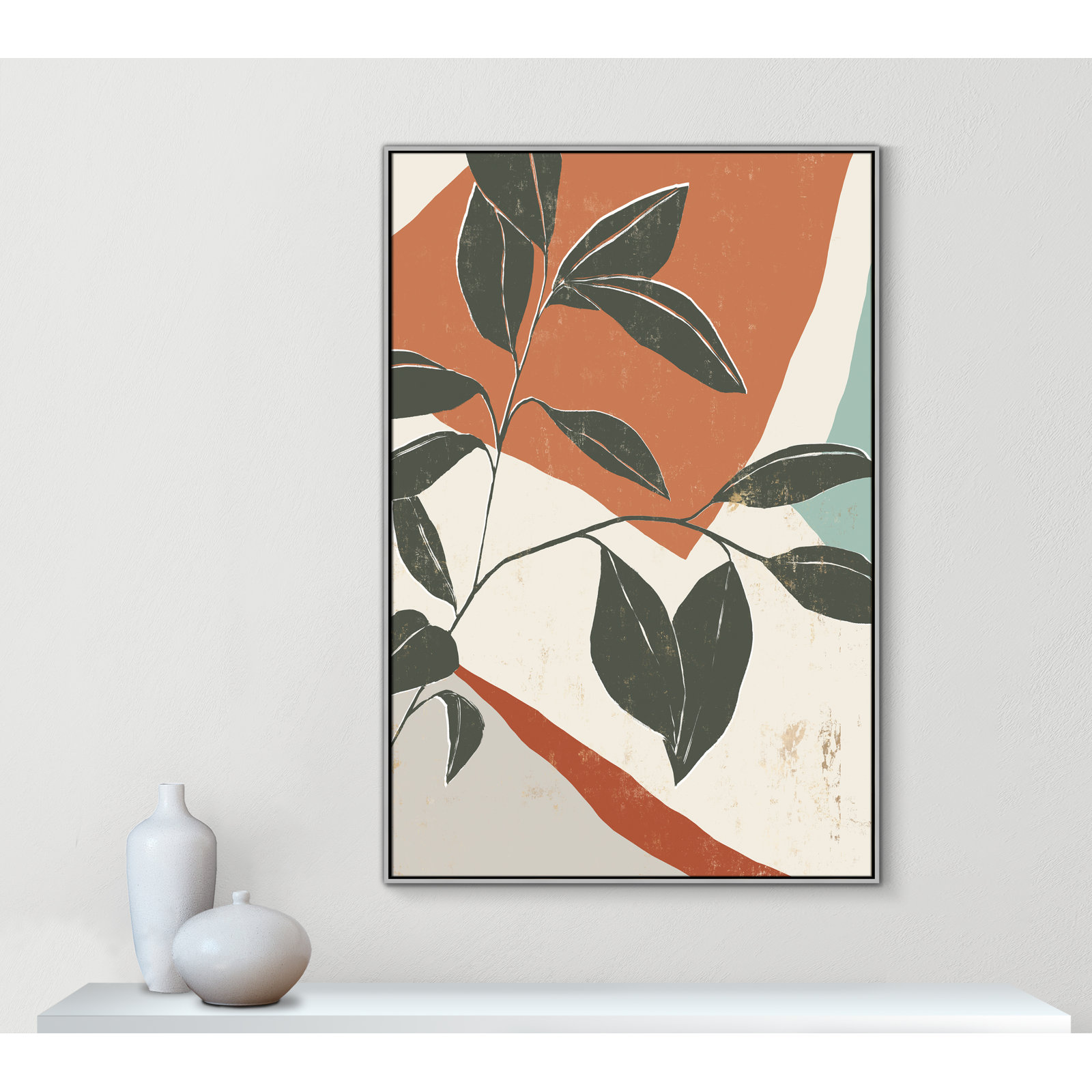 Cutout Leaves "Cutout Leaves I" Print, 61.5" H x 41.5" W x 2" D, Silver Framed