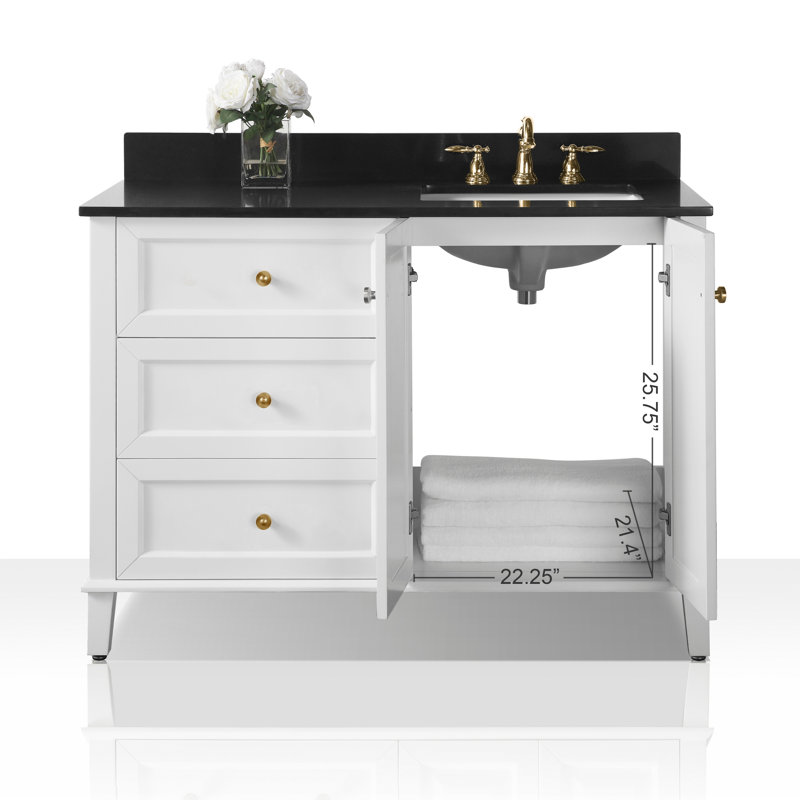 Hannah 48'' W Vanity, Black, White/Brushed Gold, Right