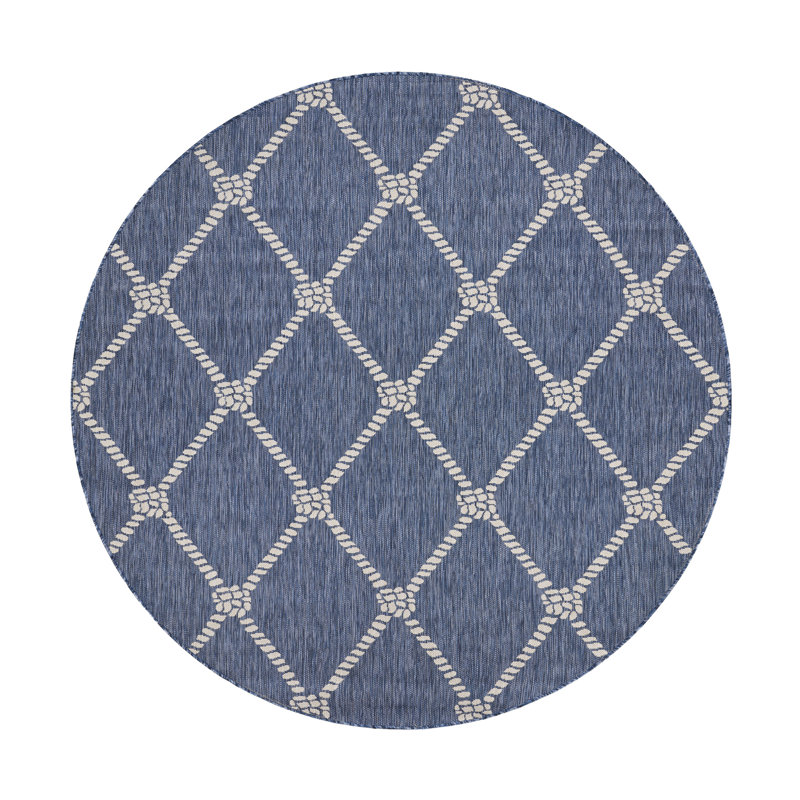 Holahan Navy/White Nautical Modern Indoor/Outdoor Area Rug, Round 5'3"