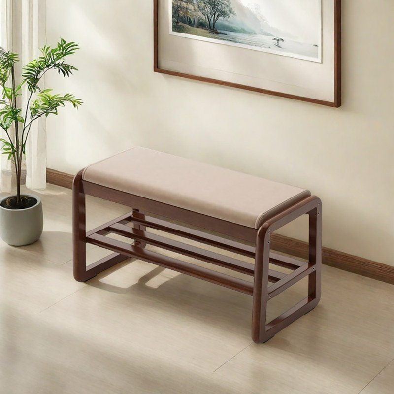 Banc de rangement pour chaussures 31,5 po, Beige / noyer foncé