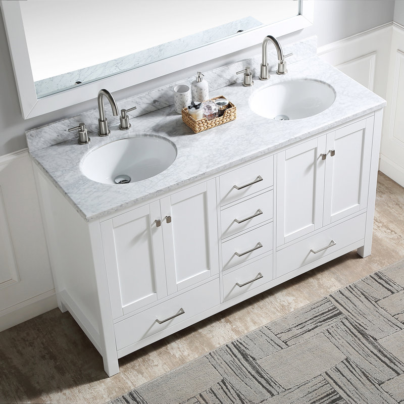 Base de meuble-lavabo double 60 po seulement, Blanc