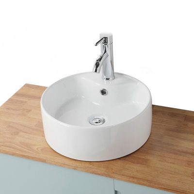 Bathroom Vessel Sink 15.7" X 5.7" Round Bowl Sink, Bathroom Countertop Round White Vanity Sink Basin,Ceramic Basin,Glossy White