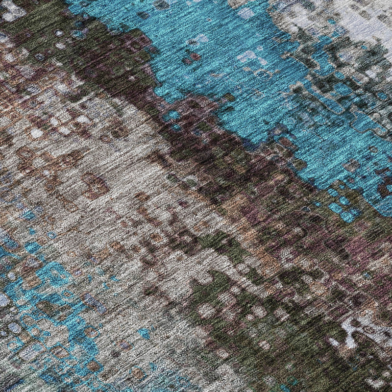 Tapis abstrait lavable à la machine intérieur / extérieur Layton ACN2242, Tapis de couloir 2 pi 3 po x 7 pi 6 po