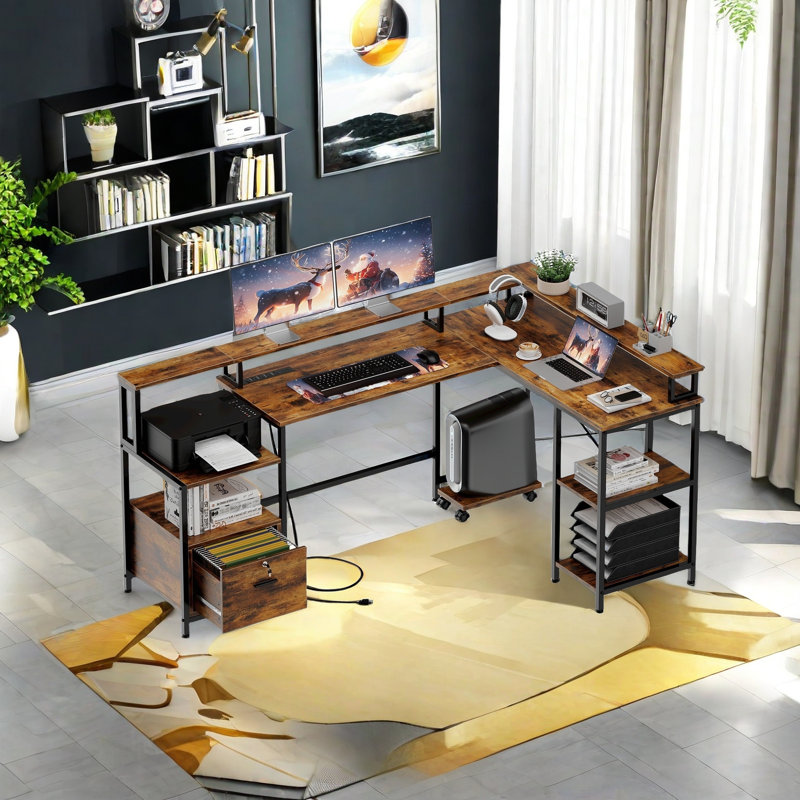 Bureau en L 76 po réversible, Brun