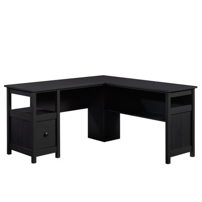 Bureau traditionnel en L avec tiroir classeur, finition noire