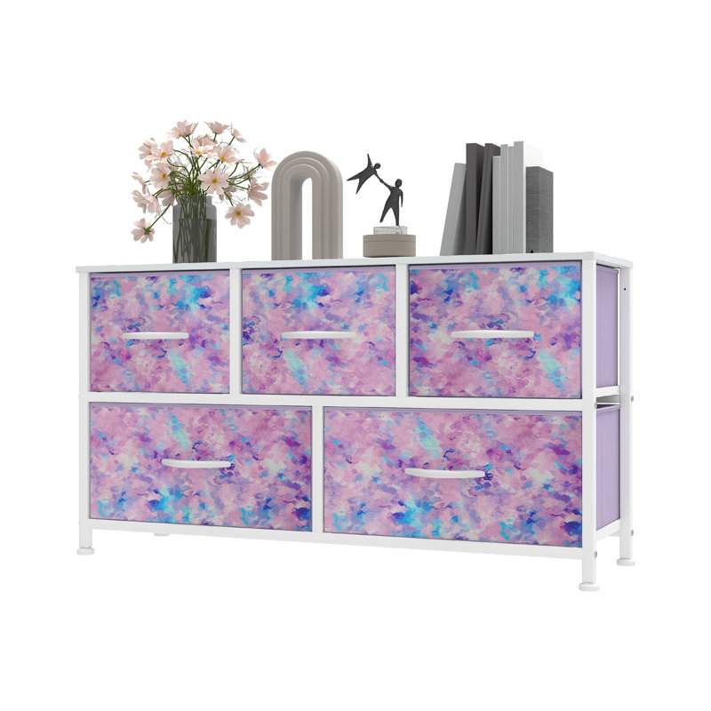 Kathiria 39.4"W 5 Drawer Small Dresser, Purple