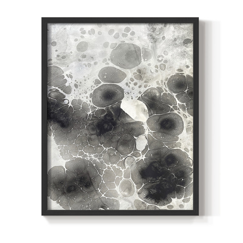 Marbling X Framed Print - Solid Wood, 11" H x 9" W, Black