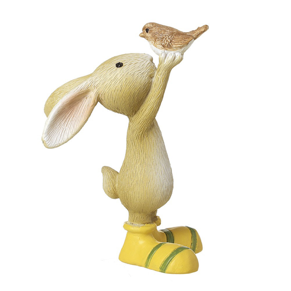 Resin Rabbit Holding Bird Ornament
