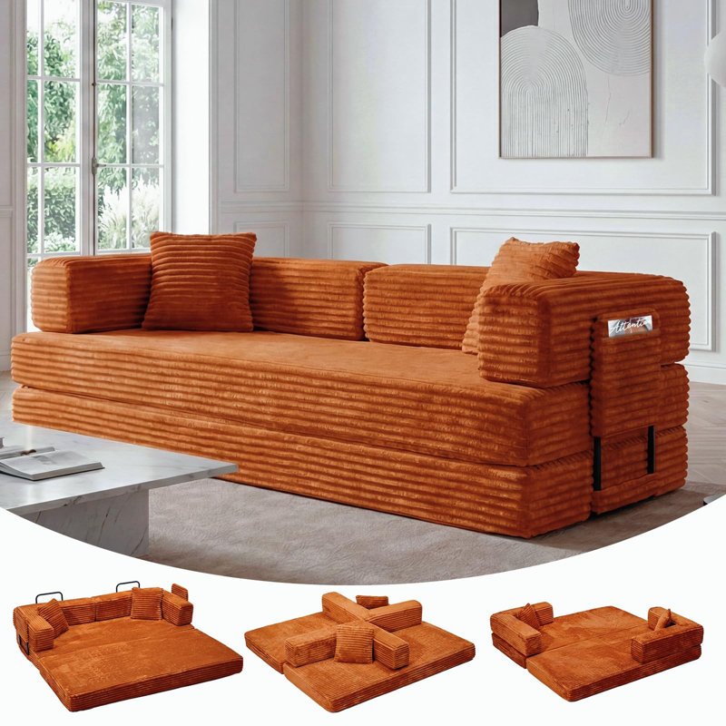Canapé-lit convertible 5 en 1 de 80,7 po avec pochette de rangement - aucun assemblage requis, Beige