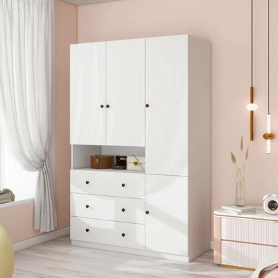 Armoire-penderie en bois massif massif, blanc