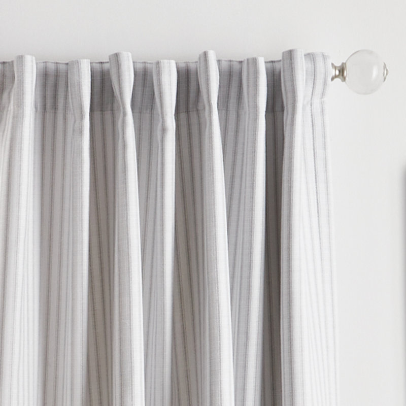 Gray Striped Cotton Blend Blackout Curtain Panels, 95" Length