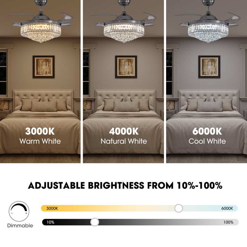 Presnell Dimmable Crystal Ceiling Fan with LED Lights and Remote Control