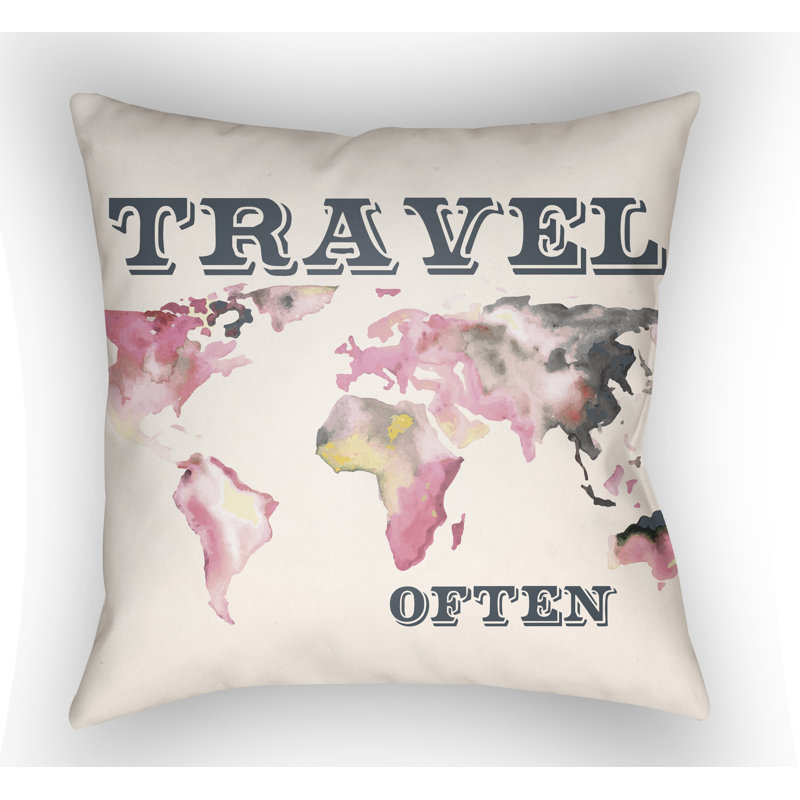 Jetset Travel Indoor/Outdoor Use Throw Pillow, 22" H x 22" W x 5" D