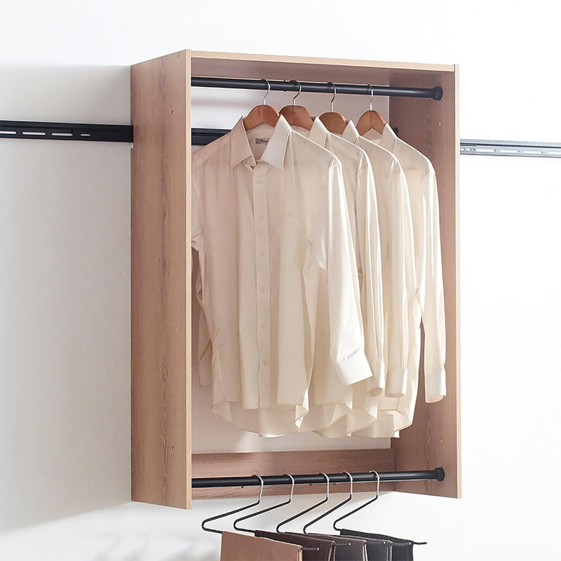  Oak Wall Mounted Walk In Wood Closet Organizer with Modular Drawer Storage, Oak Wood